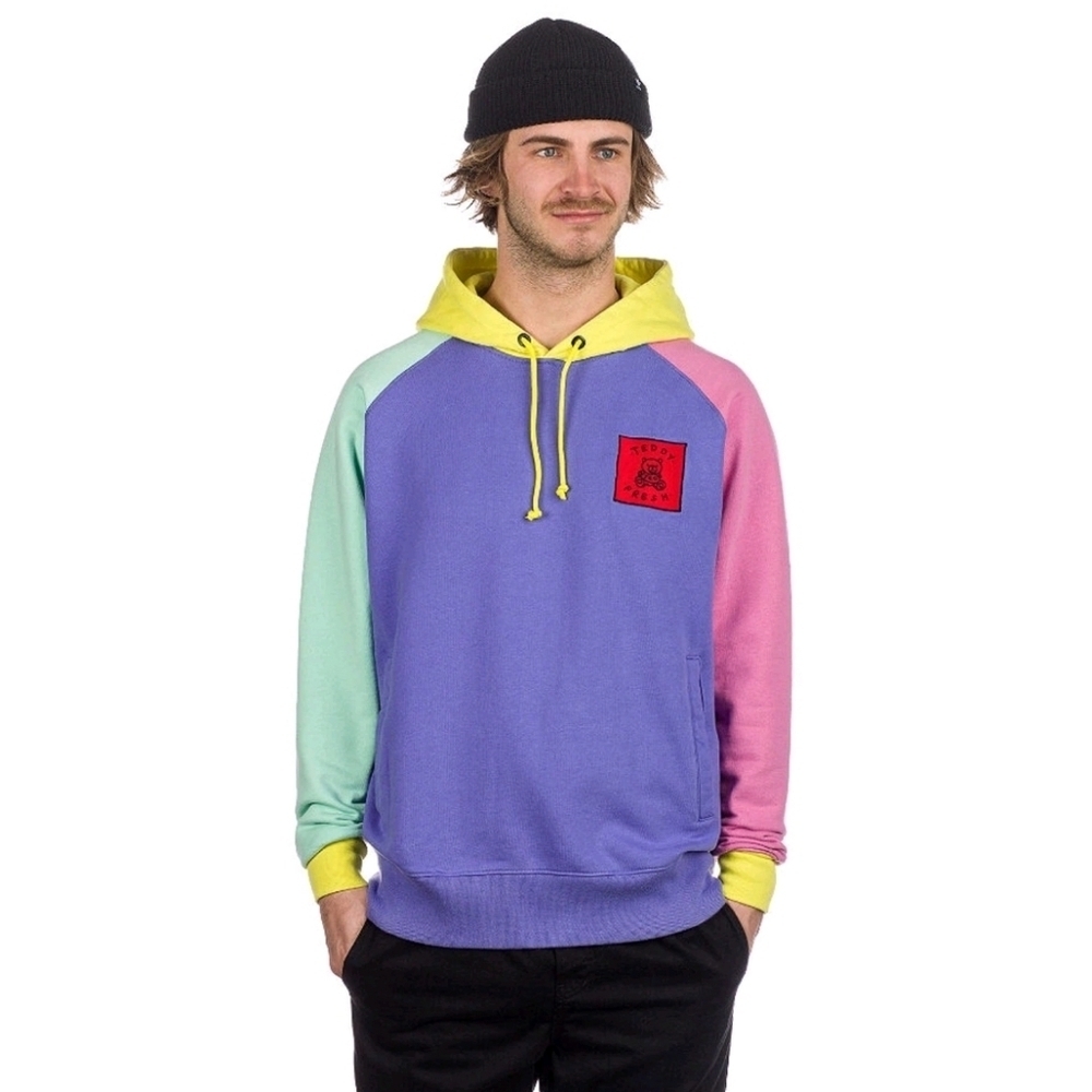 Teddy Fresh Color Block Sweatshirt Pullover Hoodie Size Med 100% Cotton